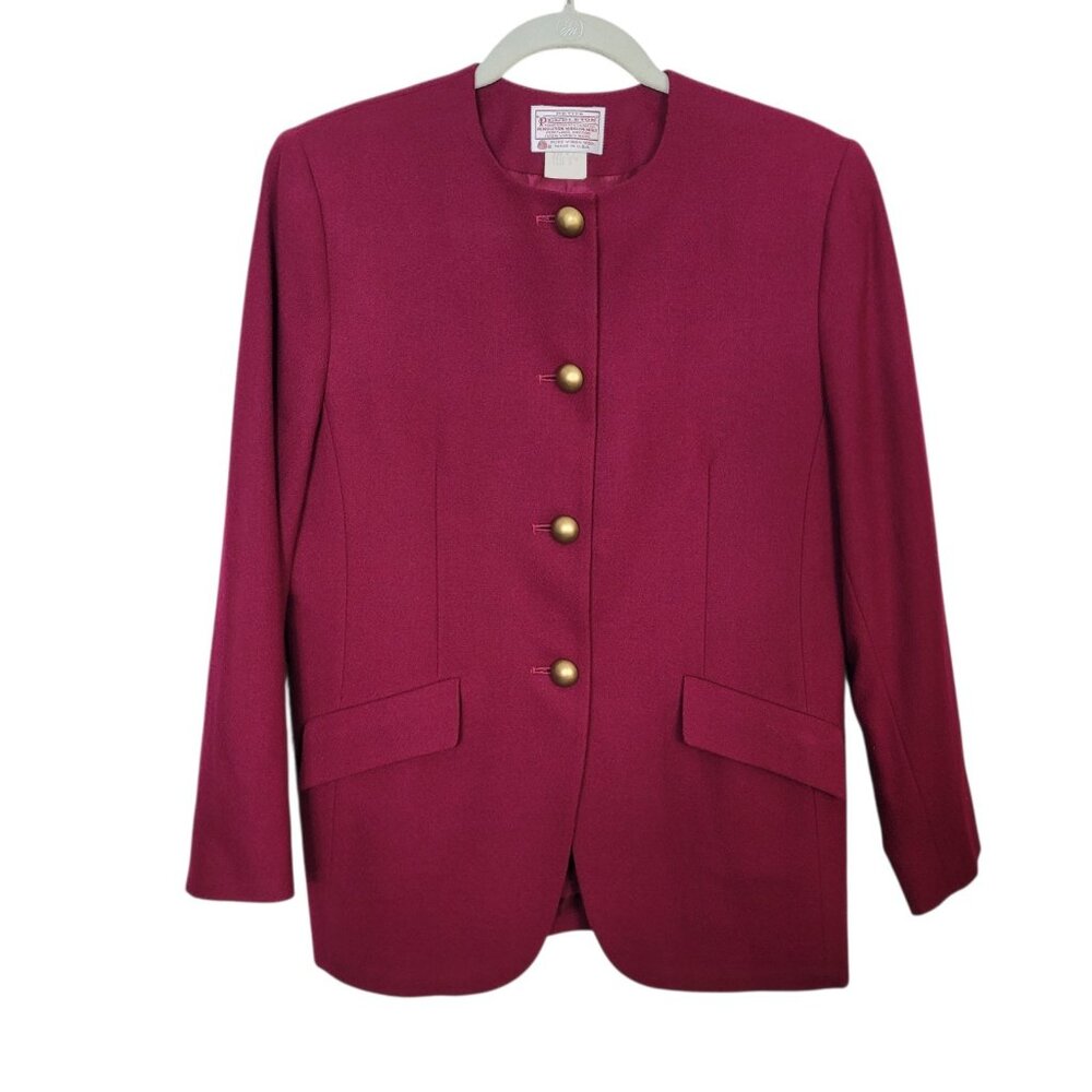 Vintage Pendleton Cranberry Suit Jacket Winter Wool Sz 8 Petite Career Office